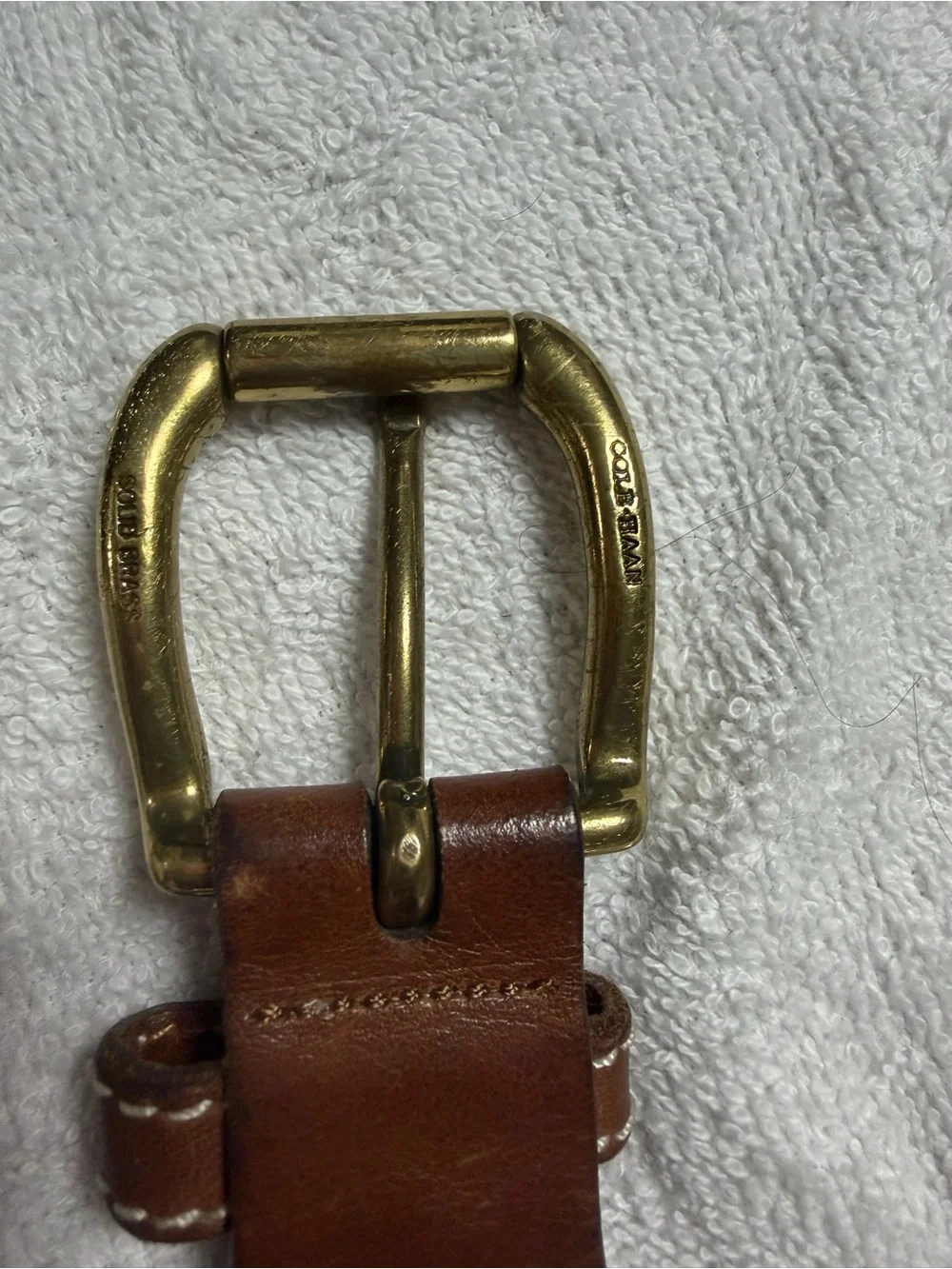 Cole Haan Cream Woven Rope Belt with Brown Leather Trim 40”